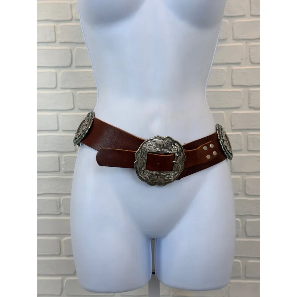 Vintage Western Concho Belt Turquoise & Leather Statement